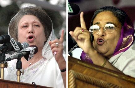 Khaleda Hasina (left) and Sheikha Hassan (right) put aside their rivalry to get rid of a military dictatorship in Bangladesh. Now it's back to the battle as usual.